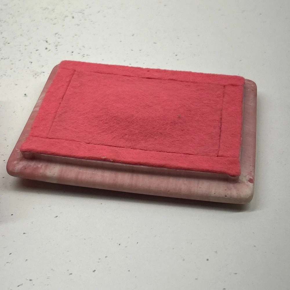 Vintage Pink Soapstone Trinket Box Rectangular Sailing Ship Relief‎